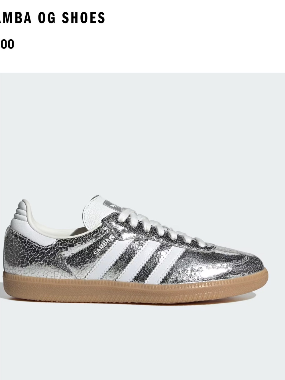 NWOT ADIDAS Samba Sneakers Featuring Silver Cracked Metallic Leather Upper - Picture 3 of 13